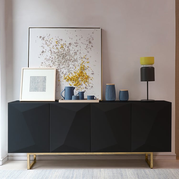 Armoire de cuisine moderne noire et jaune de 1800 mm avec étagères réglables