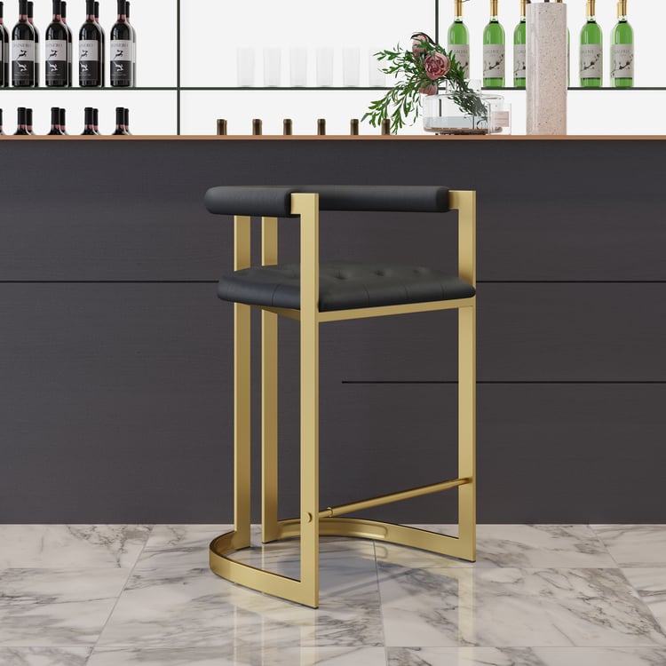 Modern Counter Stool with Back Black Upholstery in Gold