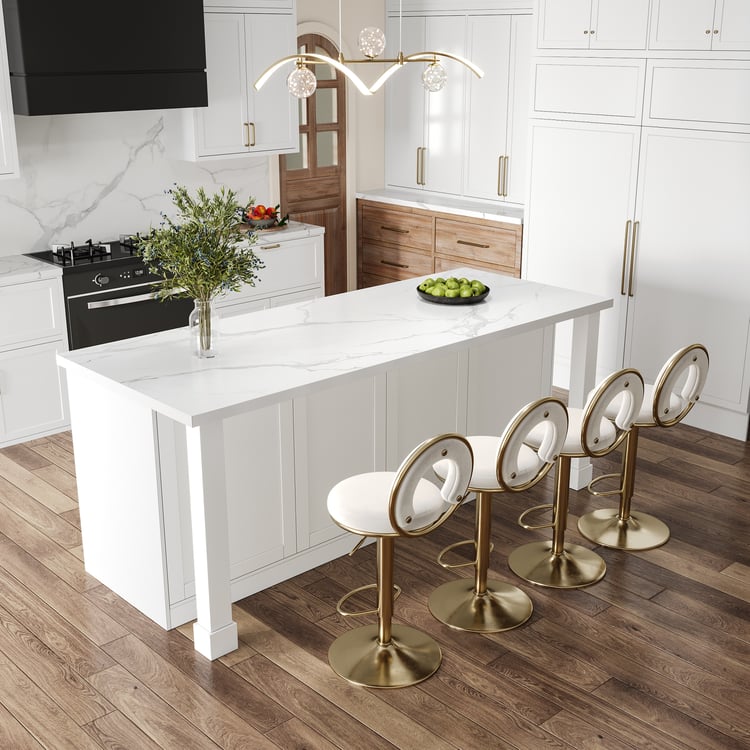 Isla de cocina moderna de piedra sinterizada blanca de 1830 mm con almacenamiento de vino