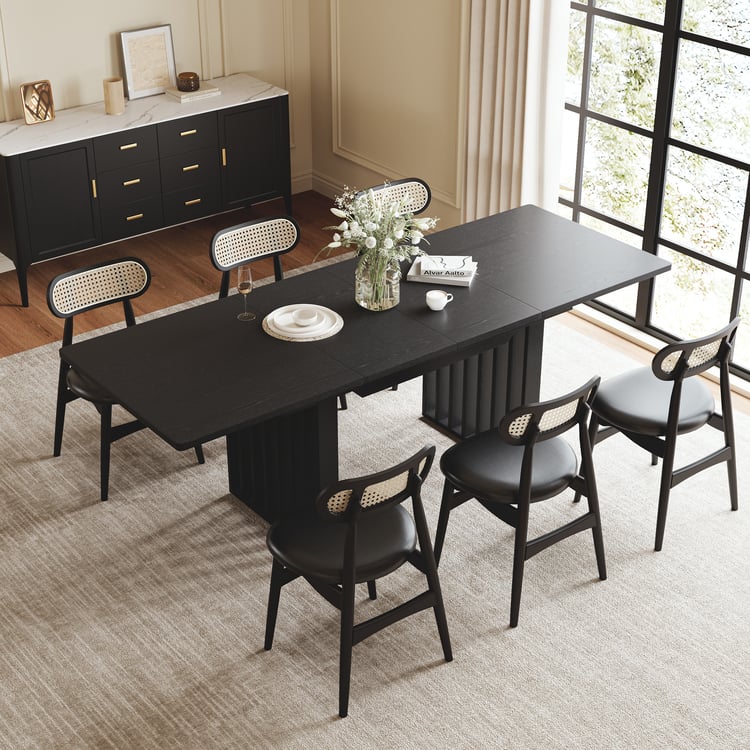 Japandi extendable dining table from 1400 mm to 2200 mm in black finish