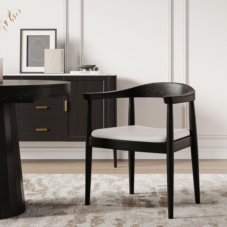 Acurv Curved Back Dining Chair Upholstered Performance Leather Black Wooden Armchair