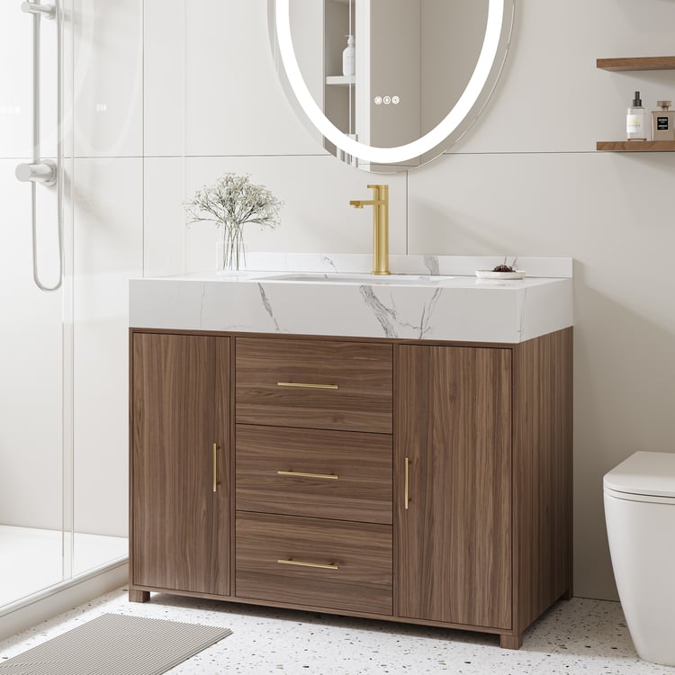 Modern 990mm Walnut Sintered Stone Top Bathroom Vanity Set