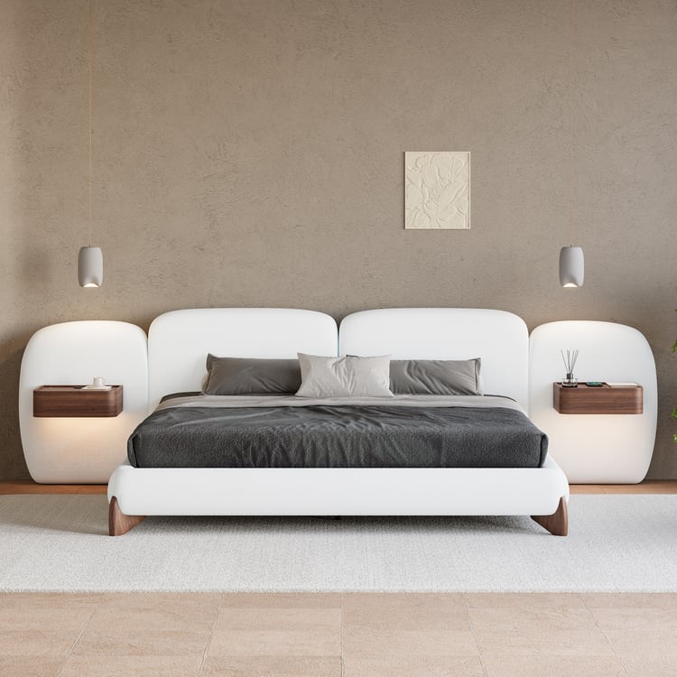 Curva bouclébed van 140* 200 cm met hoofdeinde en oplaadbakken