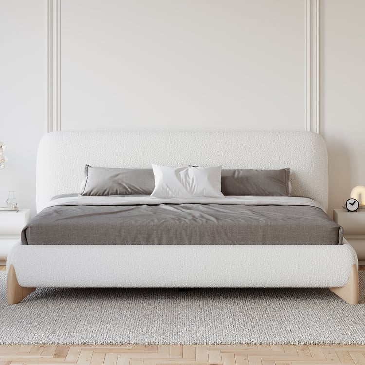 Curva Boucle Queen Upholstered Platform Bed with Natural Legs