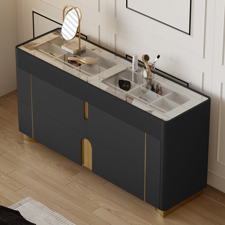 Artus 1500 mm dressoir met 6 laden, glazen kasteiland met opbergruimte voor sieraden