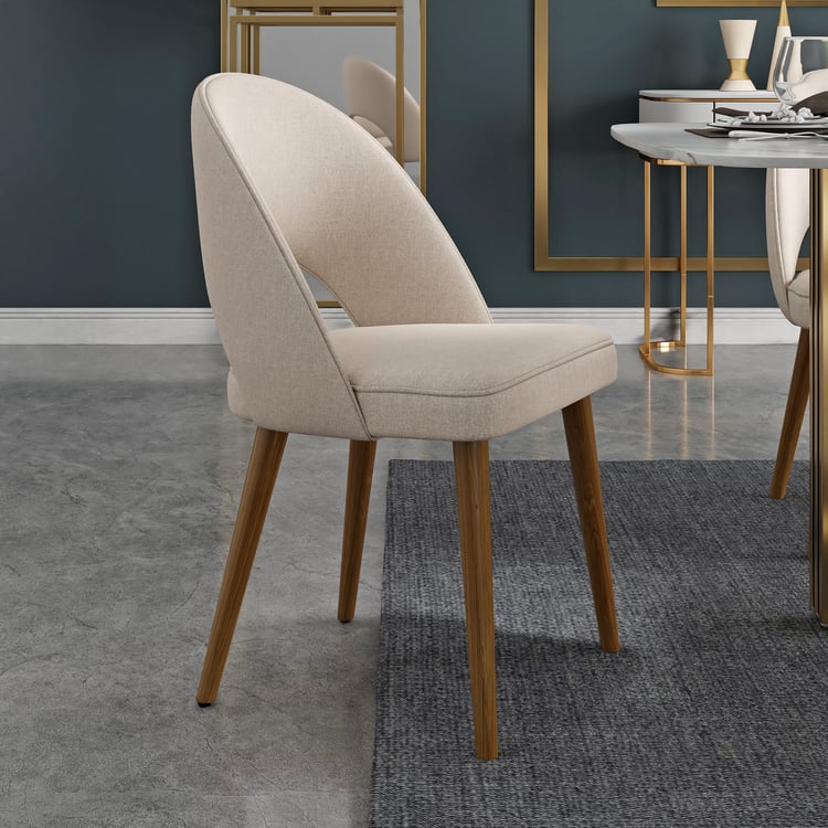 Sedie da pranzo moderne in 6 pezzi con rivestimento in cotone e lino color sabbia