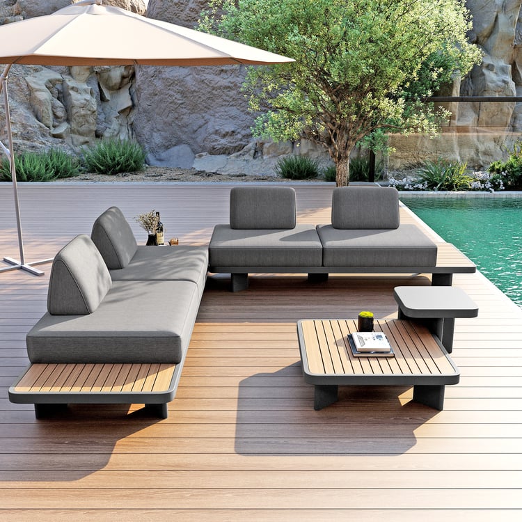 5-Pieces Outdoor Gray Modular Sectional Sofa Set with Coffee Tables