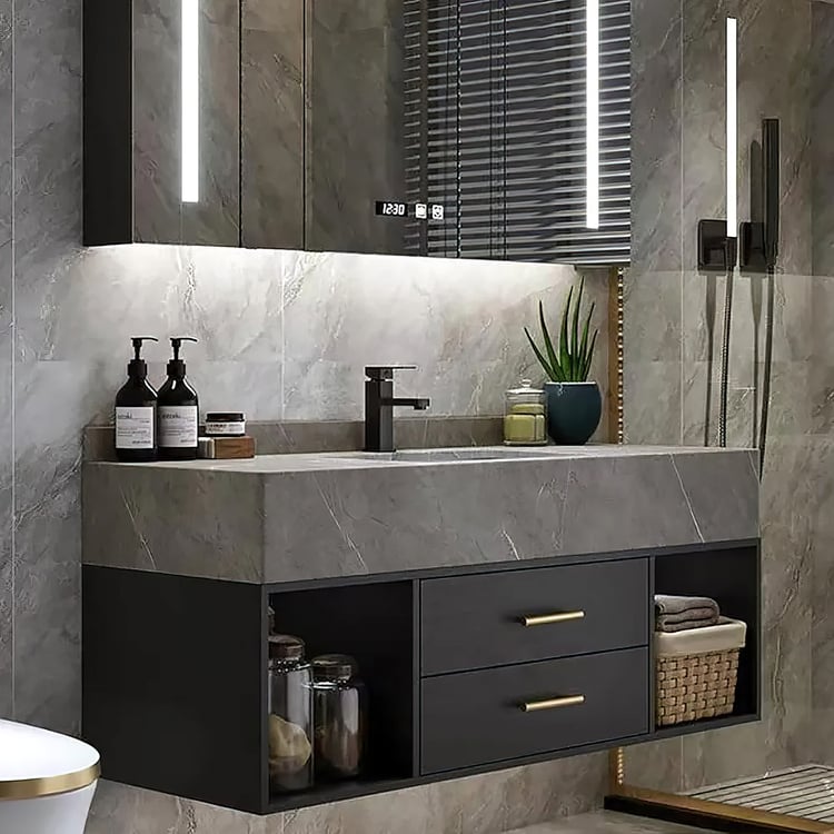1000mm Floating Bathroom Vanity with Sintered Stone Vessel Sink Black and Gray