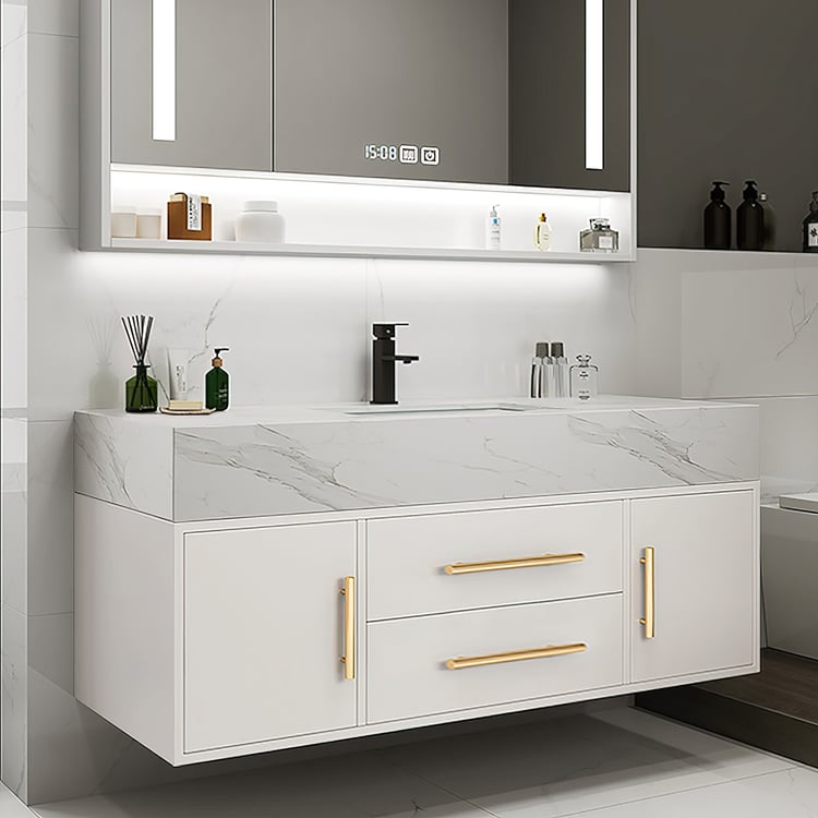 1000mm modern floating bathroom vanity set in white with sink