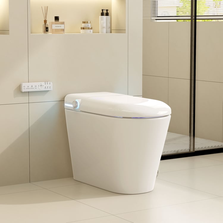 Toilette automatique à bidet intelligent allongée monobloc avec réservoir intégré et aromathérapie