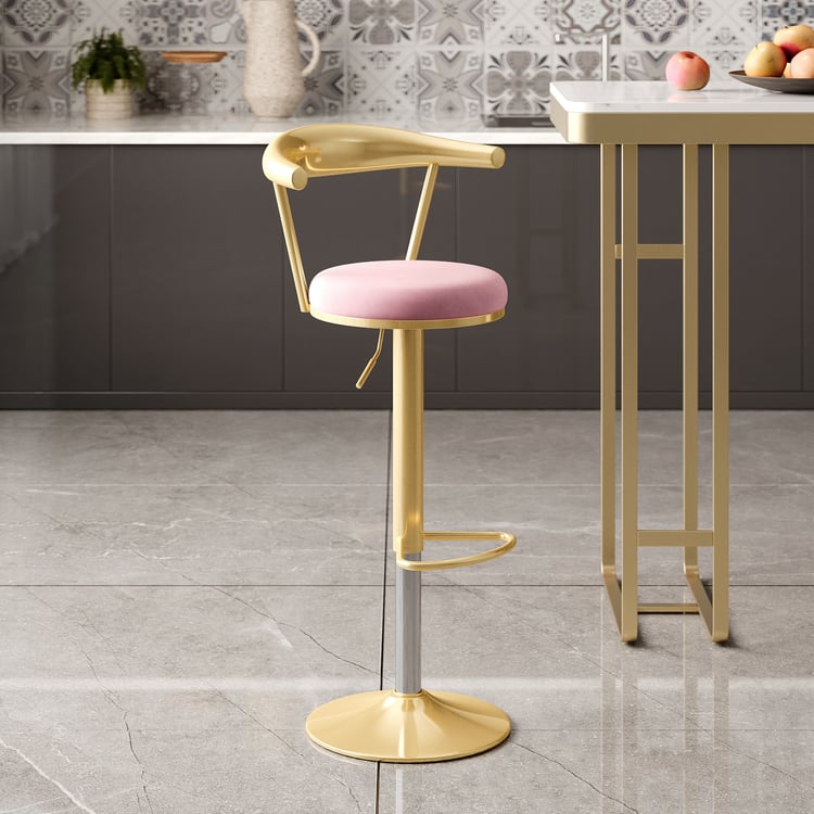 Modern Bar Stool Velvet Upholstery Pink with Backrest & Footrest Counter Stool