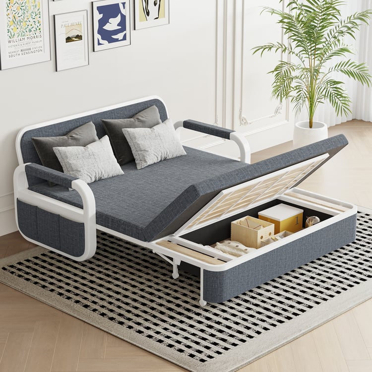 Deep Gray Sleeper Sofa Bed Loveseat Cotton & Linen Upholstered with Solid Wood Frame