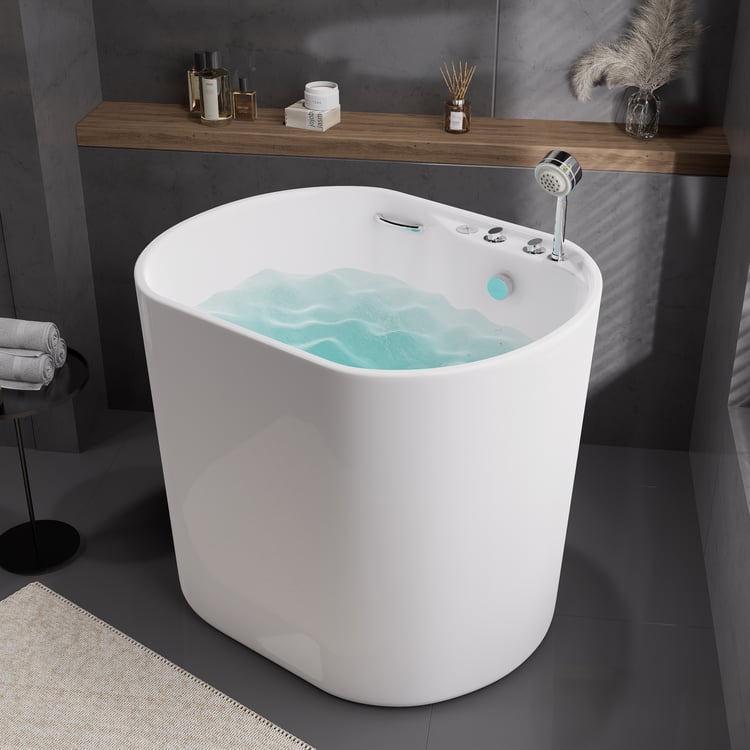 Banheira de Hidromassagem Oval de 100 cm para Imersão Profunda com Controle de Termostato e 12 Jatos de Massagem
