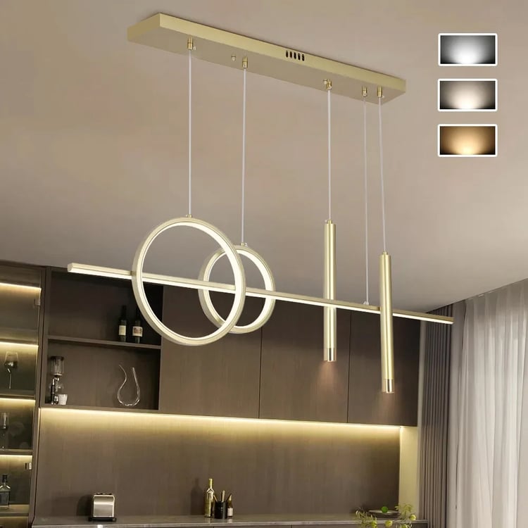 Lampe à suspension géométrique en métal doré pour îlot de cuisine