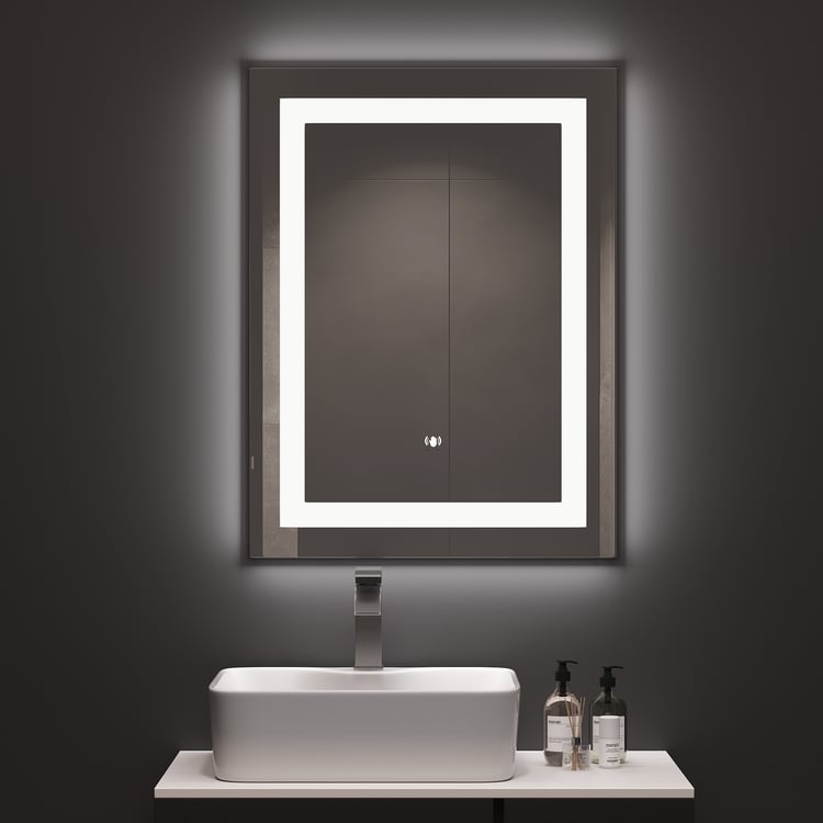 Miroir de salle de bain LED sans cadre, contrôle gestuel, antibuée et haut-parleur Bluetooth 600 mm x 800 mm