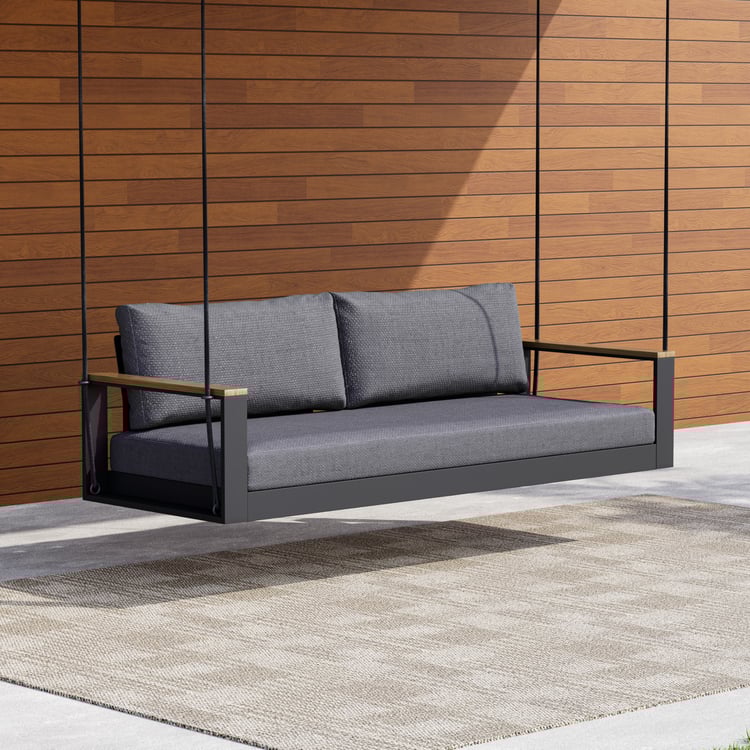 Zewnętrzne łóżko wiszące Axis z matowego szarego aluminium z poduszką
