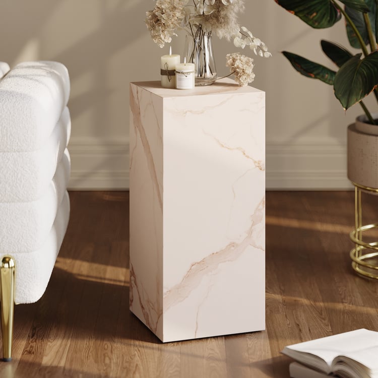 Support de plante et table d'appoint en plinthe de pierre frittée beige