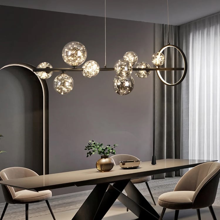 Modern 10-Light Black Kitchen Island Light with Glass Globe Shade Ceiling Pendant Lights