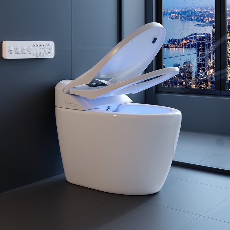 Hynova AX8 Pro Smart Bidet Toilet with Dual Flush & UV Sterilization, White, 1.28 GPF