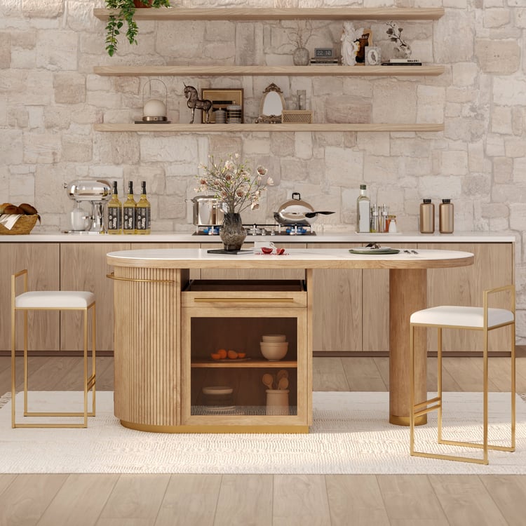 Îlot de cuisine moderne de 1830 mm avec dessus en pierre frittée et grand espace de rangement