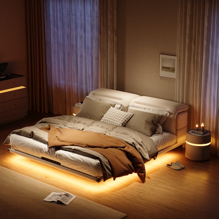 Modern kingsize zwevend bedframe met licht en verstelbaar hoofdeinde