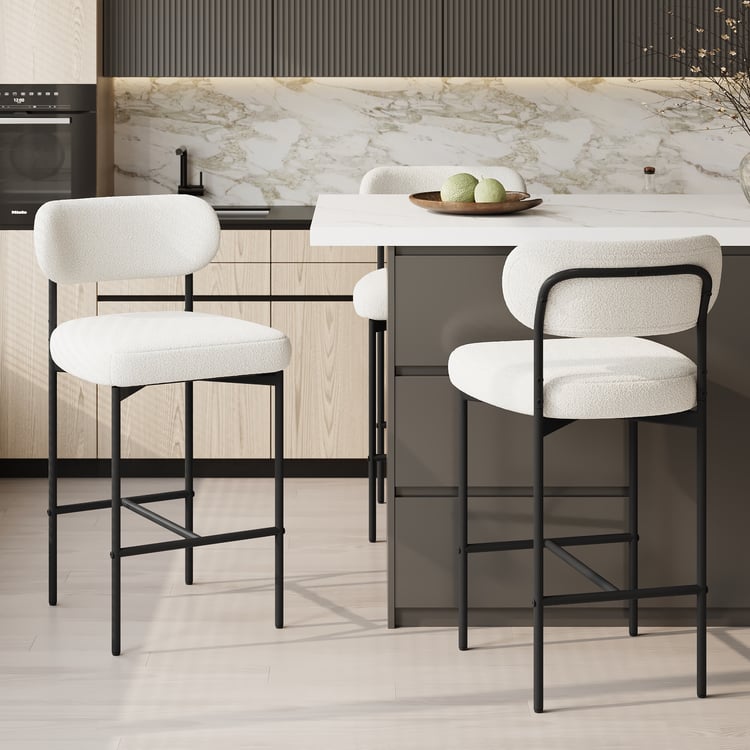 Moderní bílá pultová stolička Boucle Sada 2 kusů se zády a opěrkou nohou