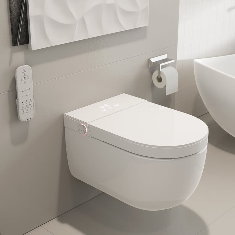 Toilette à bidet intelligente murale automatique avec stérilisation UV et double chasse d'eau