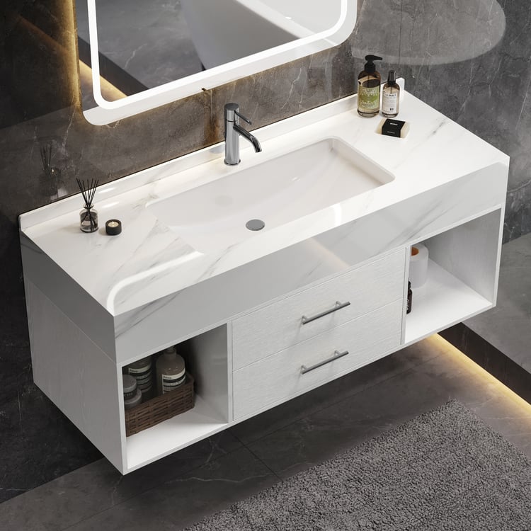 1000mm Floating White Bathroom Vanity with Sintered Stone Vessel Sink