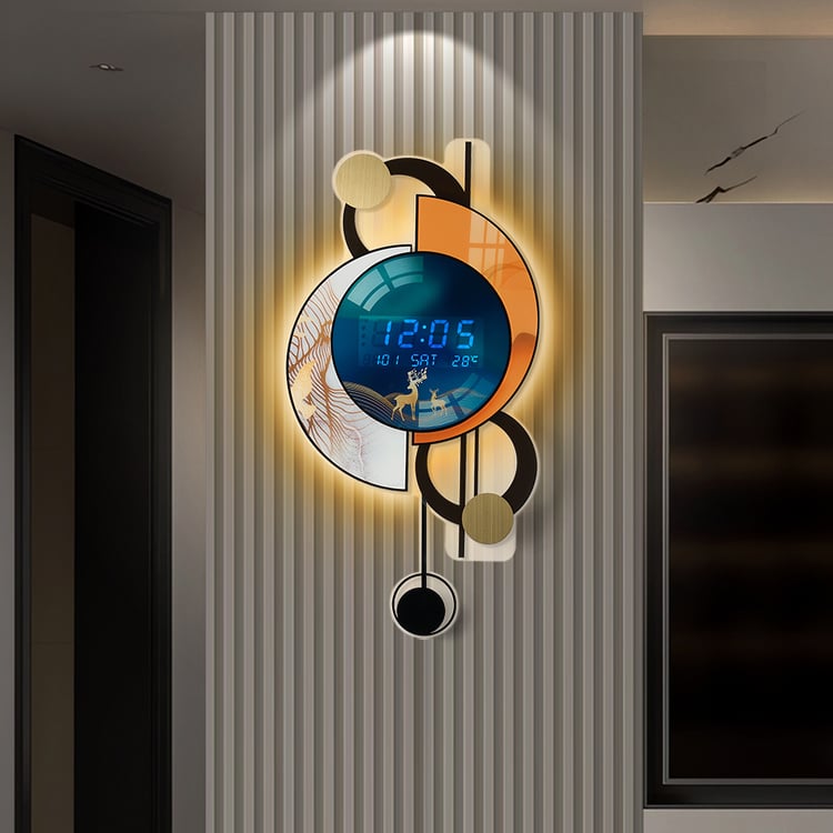 670mm LED Silent Wall Clock Multi-function Display Voice-Activated with Night Light