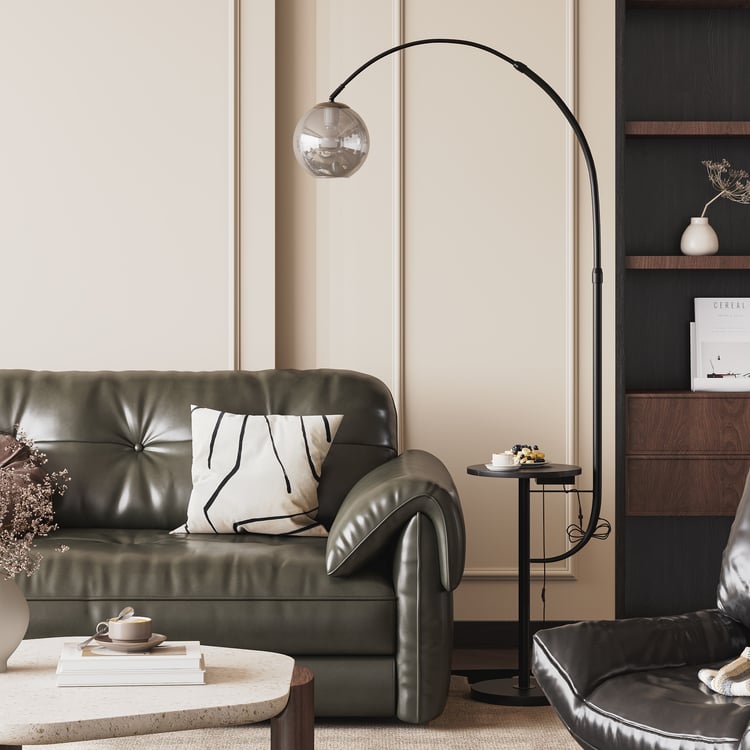 Modern Arc Floor Lamp with Shelf & Wireless Charger & USB Charging Port