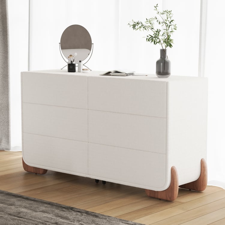 Curva 63" Boucle witte slimme dressoir met 6 laden