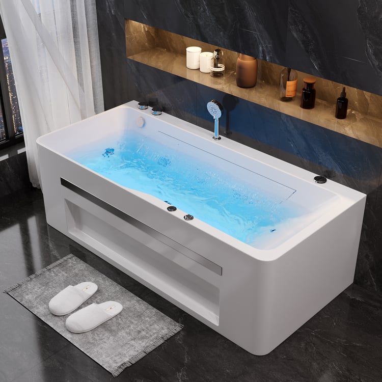 67" Large Jacuzzi Bathtub with Jetted & LED Lighting 97-Gallon Capacity
