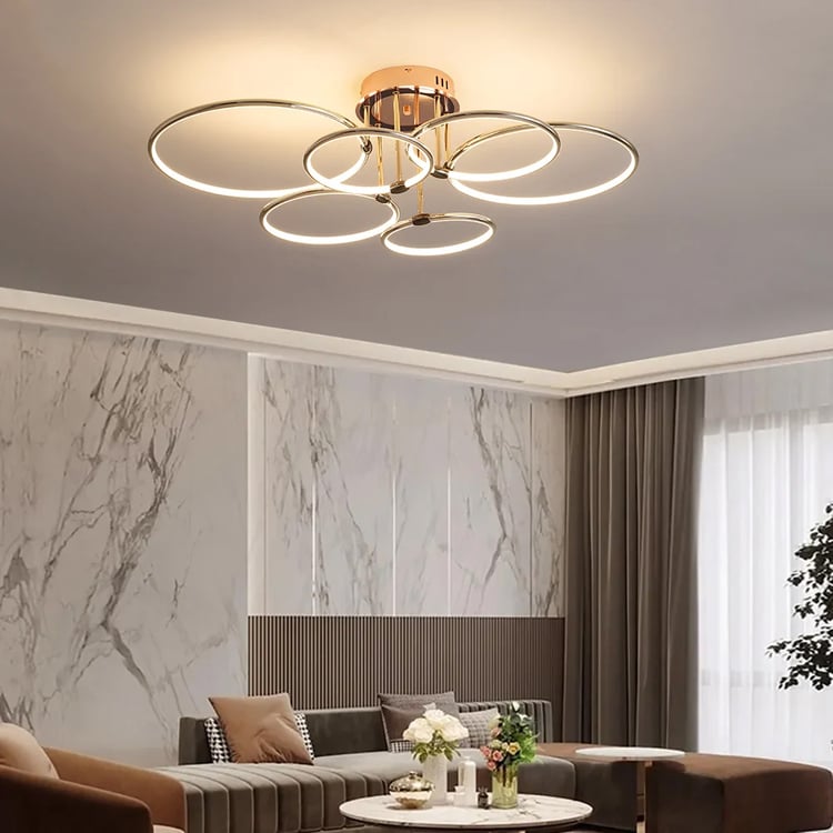 Gold Semi Flush Mount Ceiling Light Circle Acrylic Chandelier 6-Light
