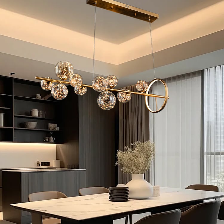 Modern 10-Light Gold Kitchen Island Light with Glass Globe Shade Ceiling Pendant Lights