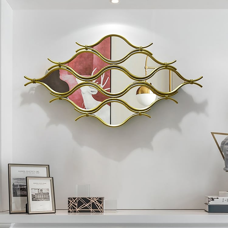 1000mm Glam Irregular Geometric Gold Metal Abstract Wall Mirror for Entryway