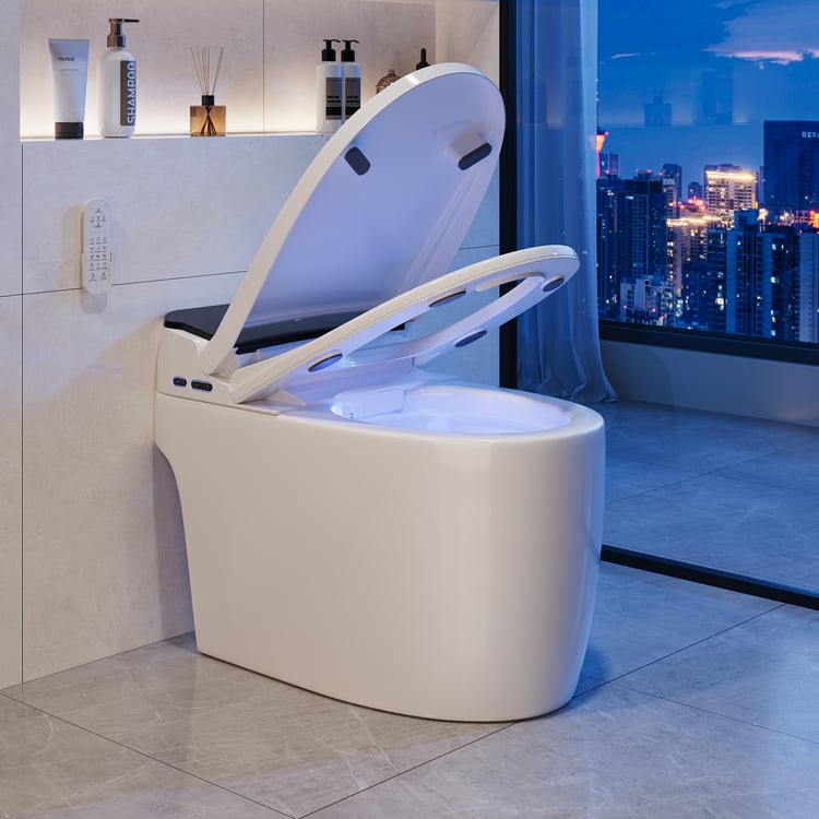 Smart Toilet with Heated Seat White & Black Rimless Dual Flush (4 Star)