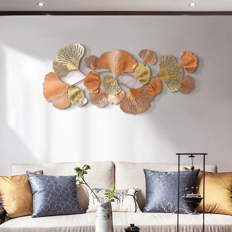 53.9" Farmhouse Gold Ginkgo Leaves Wall Decor For Living Room Bedroom Metal Wall Art