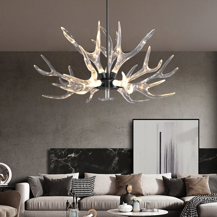 9-Light Antler Chandelier Matte Black Iron Finish 32.3" x 16.9"