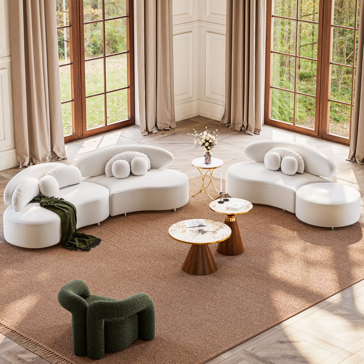 3700 mm 4-delige gebogen fluwelen sectionele bank met voetenbank en kussens