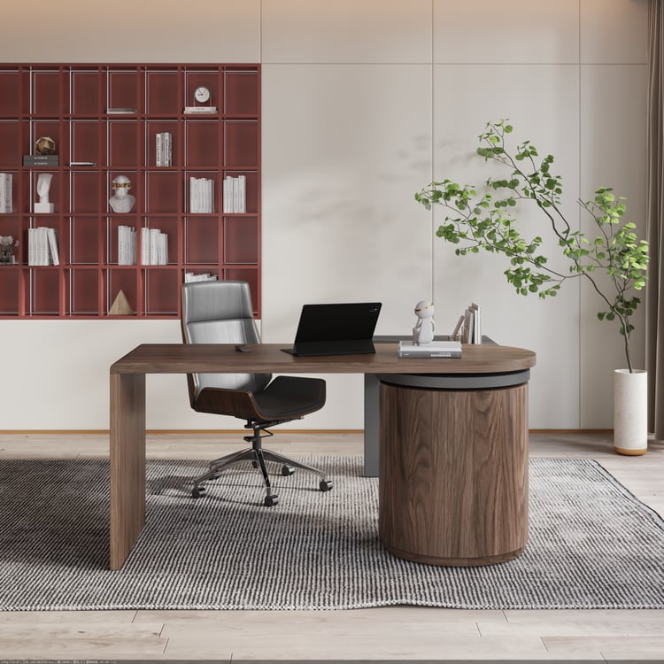 L Shaped Desk with Drawers, 59.8" Modern Rotating Executive Office Desk