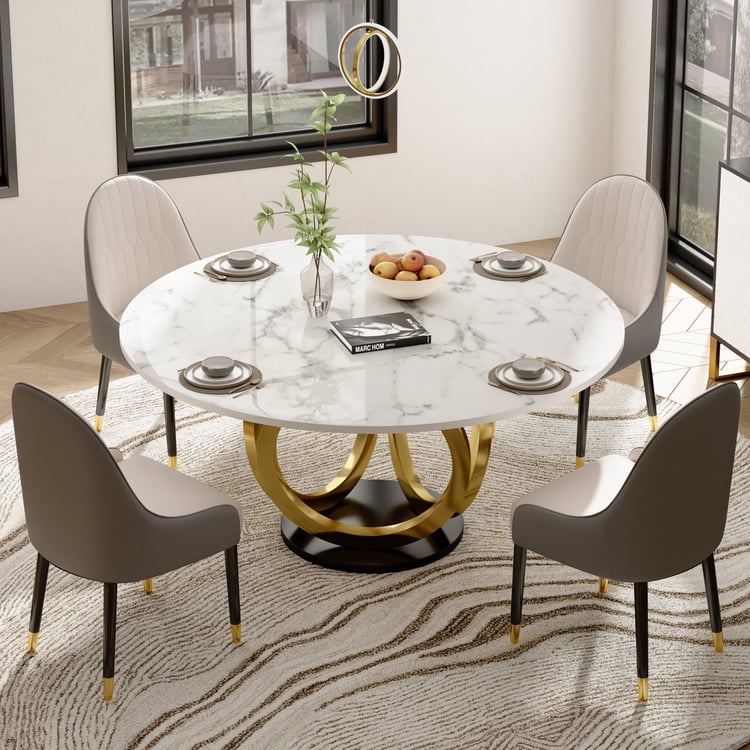 53.1" Modern Style Round Sintered Stone Dining Table Seats 4-6 People