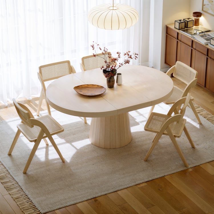 Japandi Extendable Dining Table 1000mm-1400mm Whitewash 6-Seater Oval&Round Table