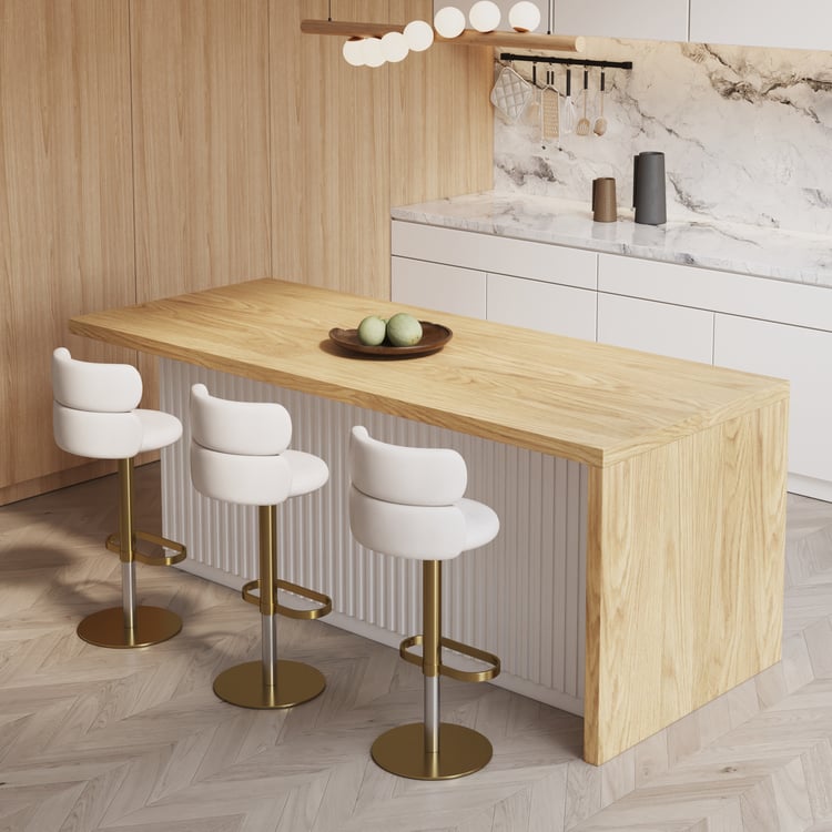 Îlot central de cuisine moderne 183 cm en bois blanc et naturel avec rangement