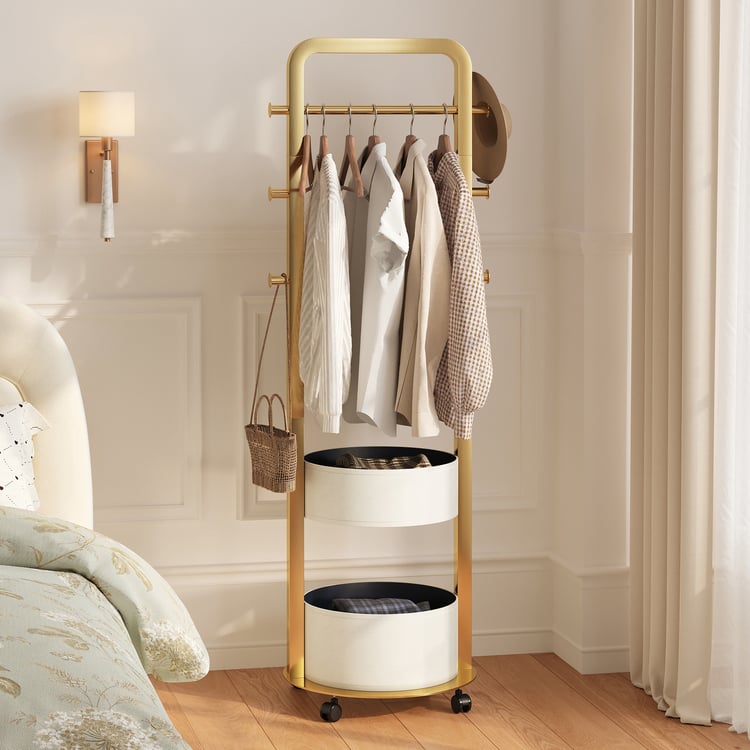 Coat Rack Stand with 2 Trays Saddle Leather Hall Tree