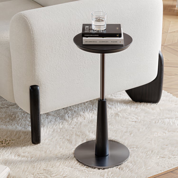 230mm Round Black Mid Century Drink Table