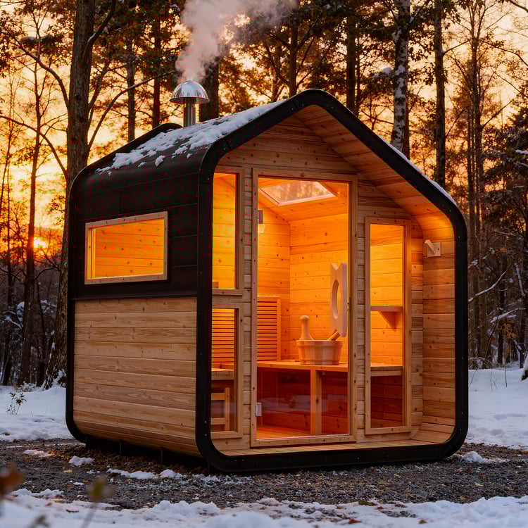 Sauna ao ar livre a lenha para 4 pessoas com vidro temperado