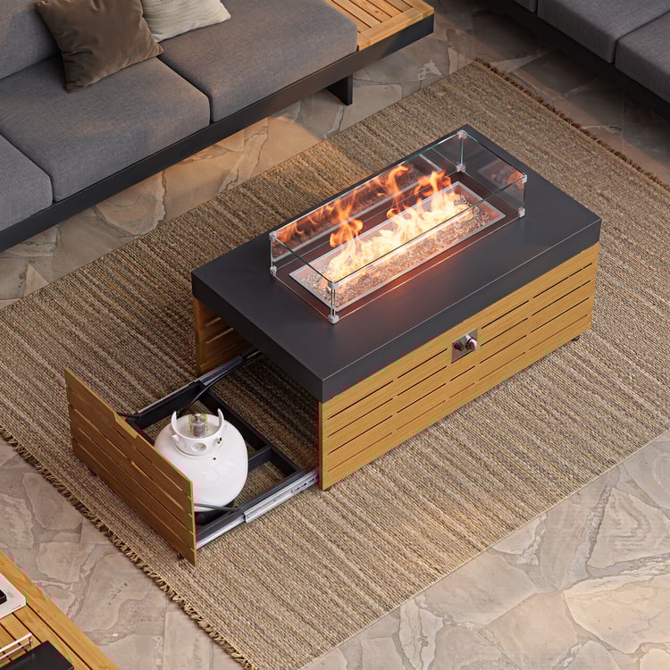 Tevara 1199 mm Smokeless Metal Propane Fire Pit Table with Lid Cover for Outdoor Patio