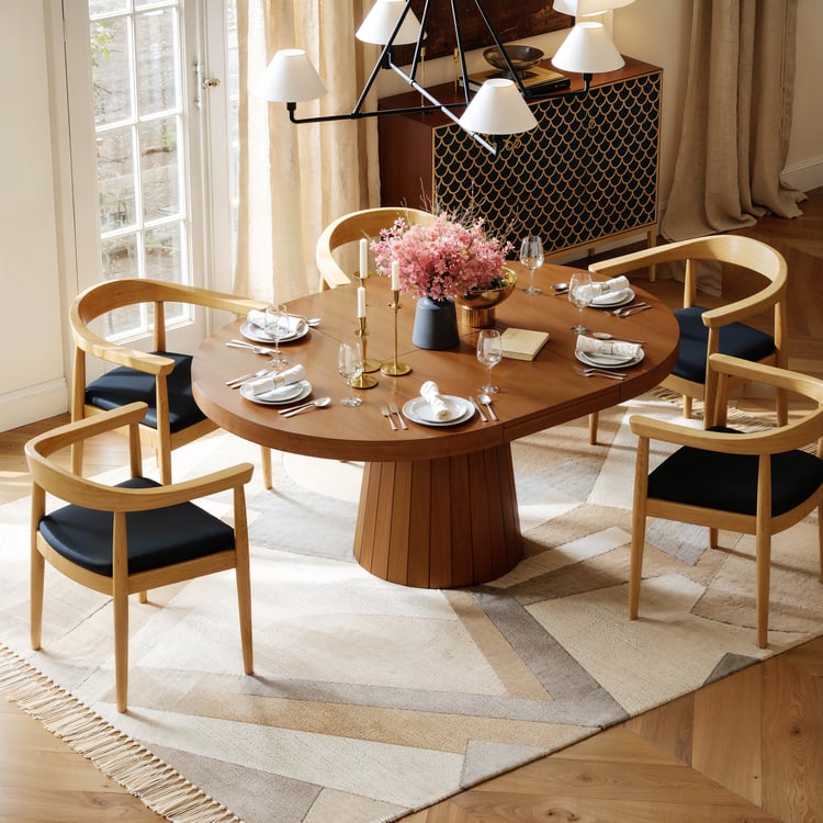 Oval&Round Dining Table Extendable Table Pedestal 6-Seater Japandi Walnut