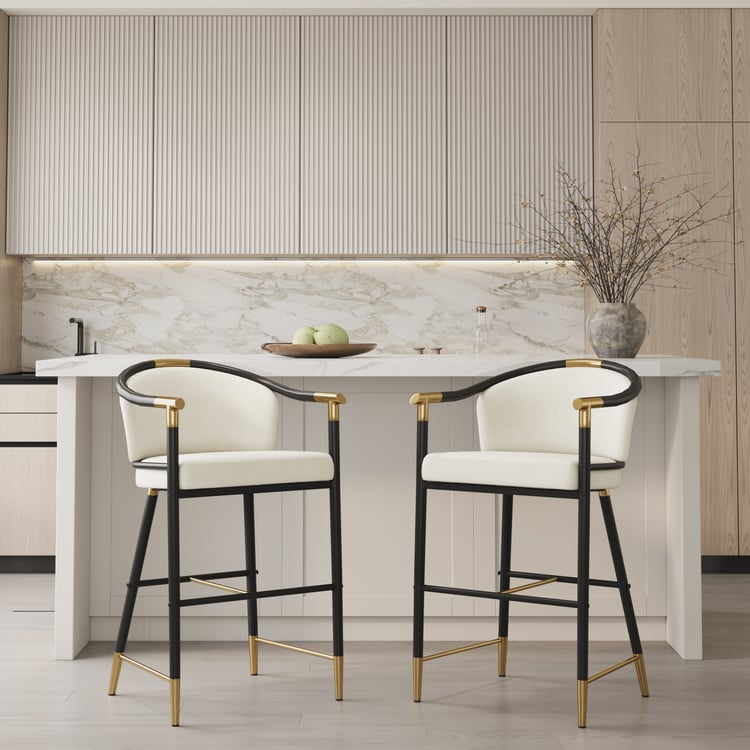 Cranis Beige Velvet Counter Stool with Upholstered, 1 Piece