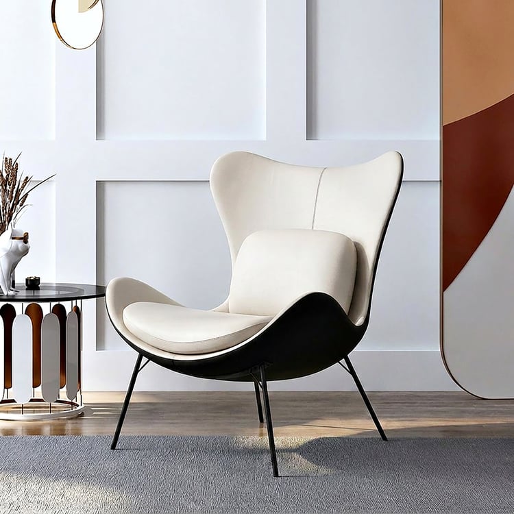 Faux Leather Wingback Slipper Accent Chair with Pillow & Metal Legs